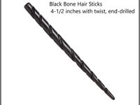 Pair 2-Hair Sticks Black Bone (dyed)  4-1/2 inches with twist, end-drilled