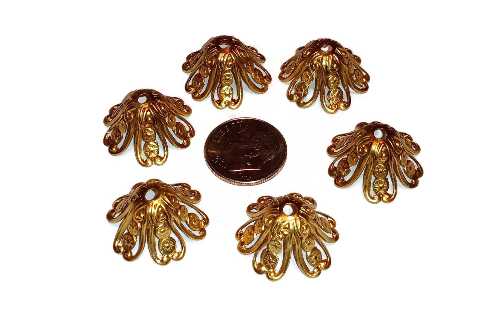 Large Brass Filigree Bead Caps- 21mm- Made in USA