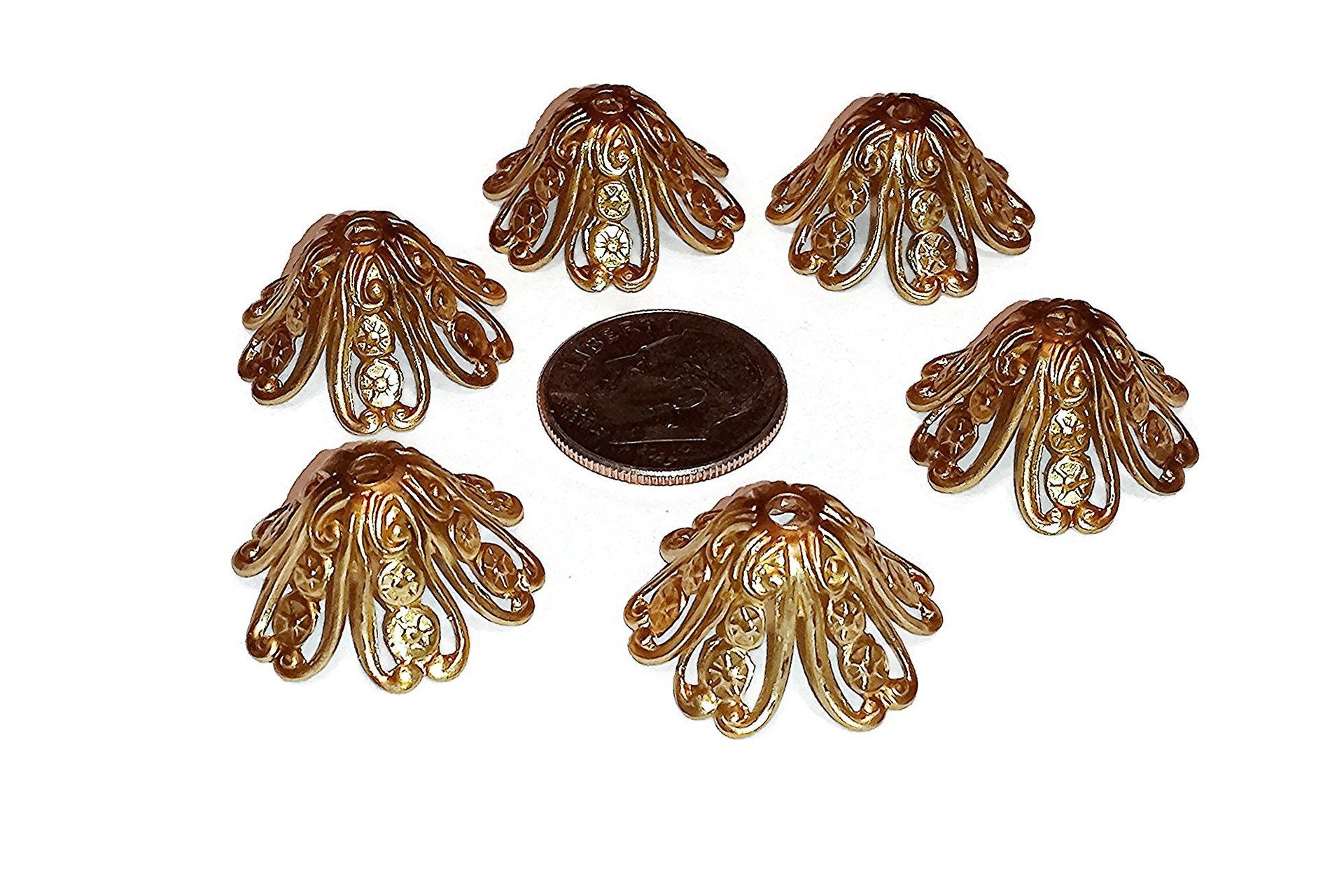 Large Brass Filigree Bead Caps- 21mm- Made in USA