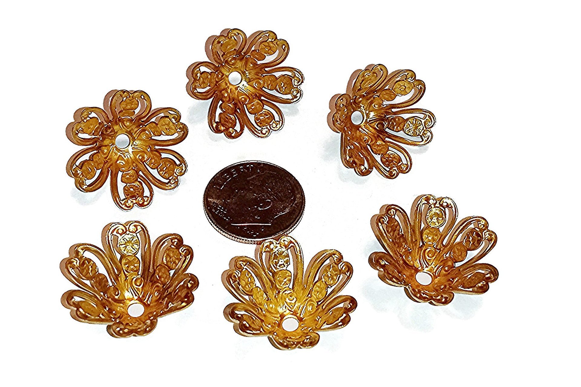 Large Brass Filigree Bead Caps- 21mm- Made in USA