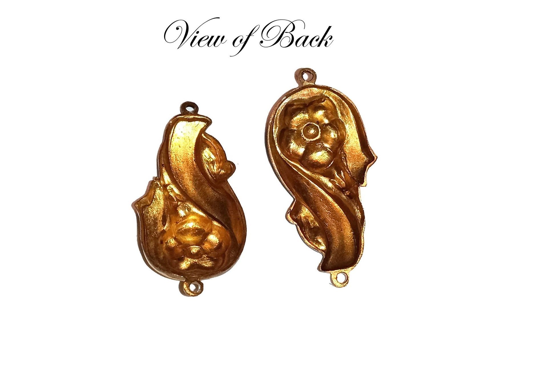 Brass Floral Pattern Art Nouveau Style Connectors-USA