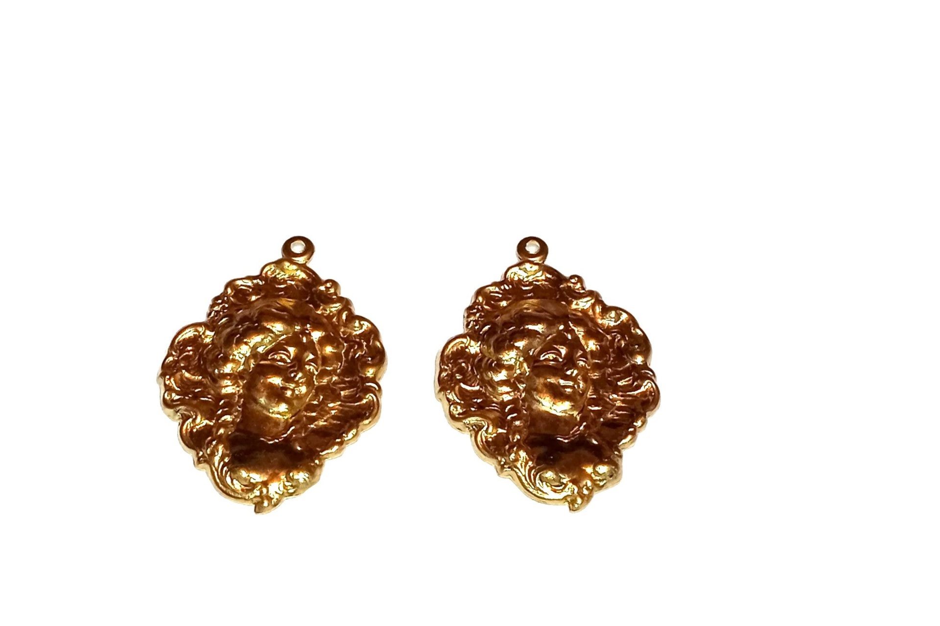 Brass Victorian Style Portrait Charm -USA