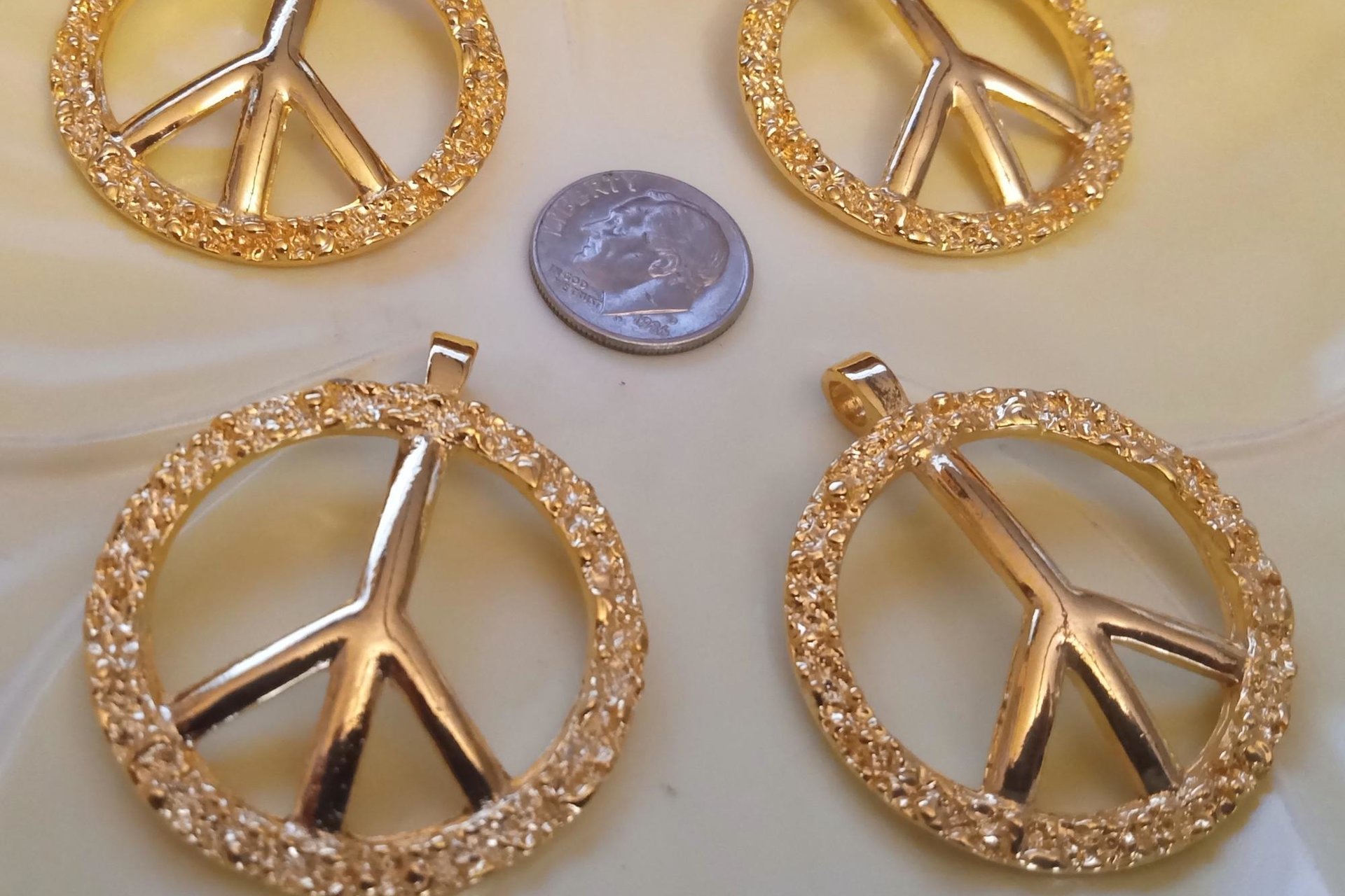 Gold Plated Fancy Peace Sign Pendant NOS