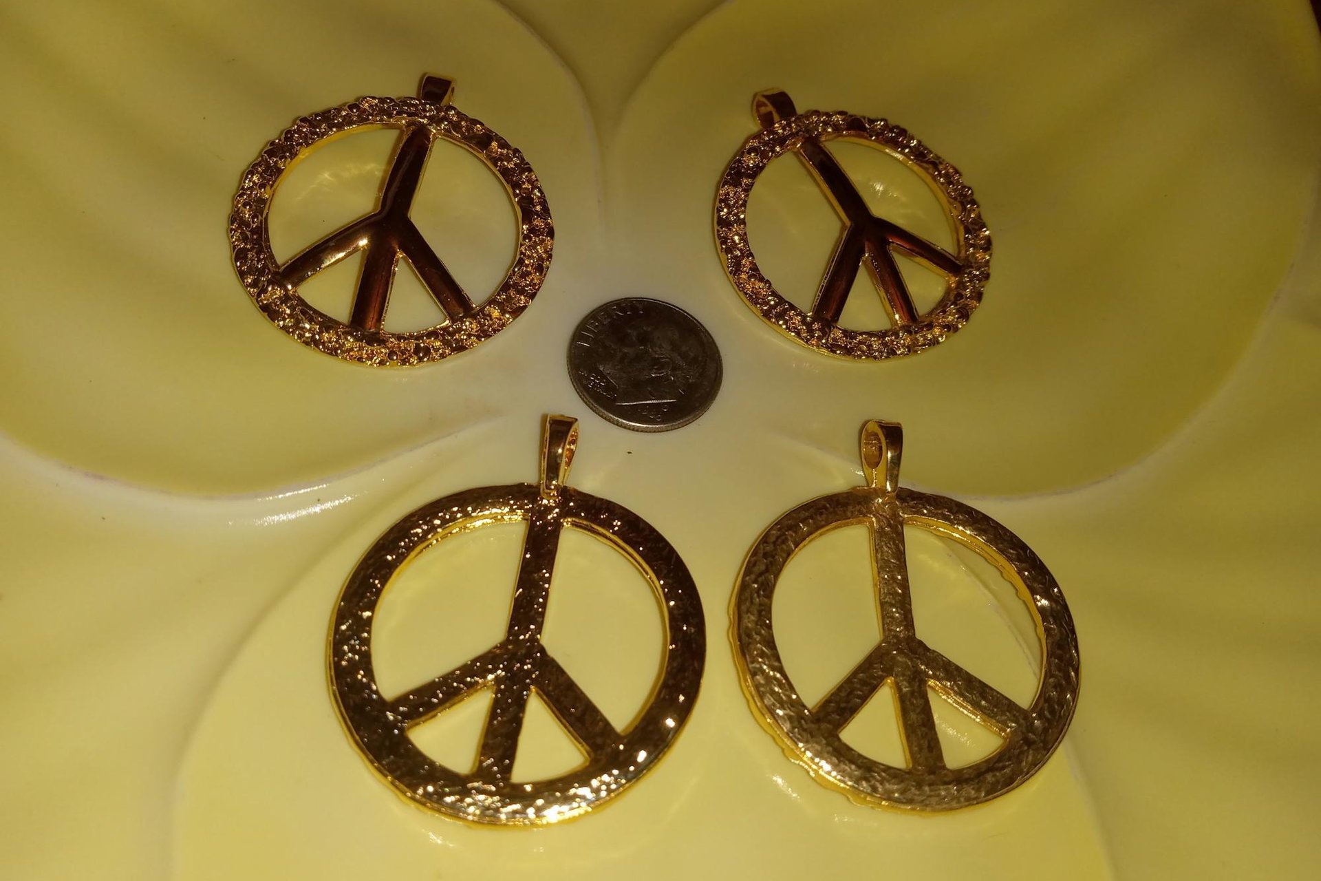 Gold Plated Fancy Peace Sign Pendant NOS