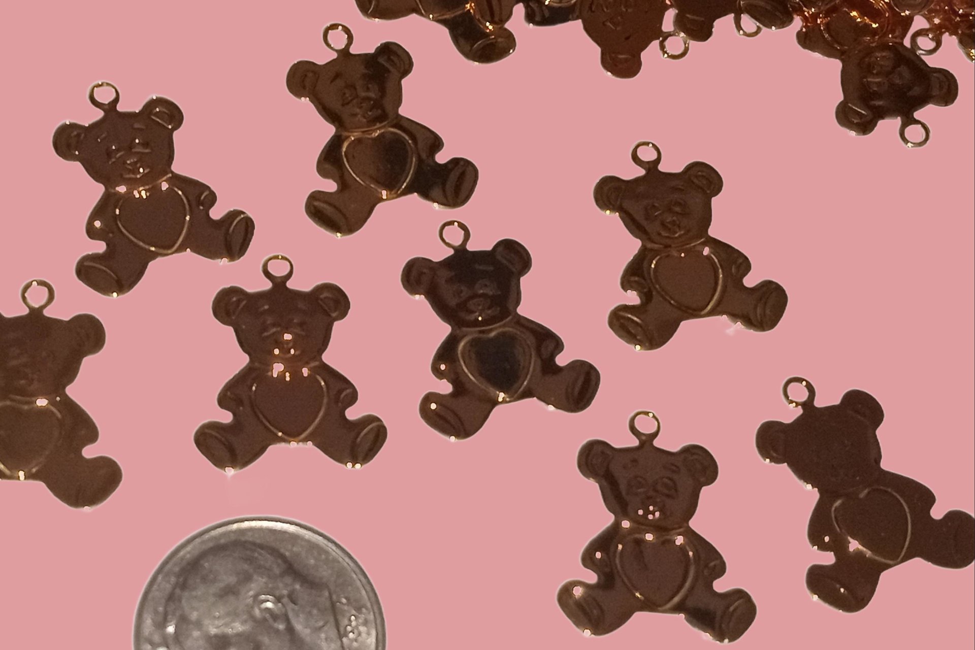 Adorable Teddy Bear Charm with Heart in Center -10 pcs
