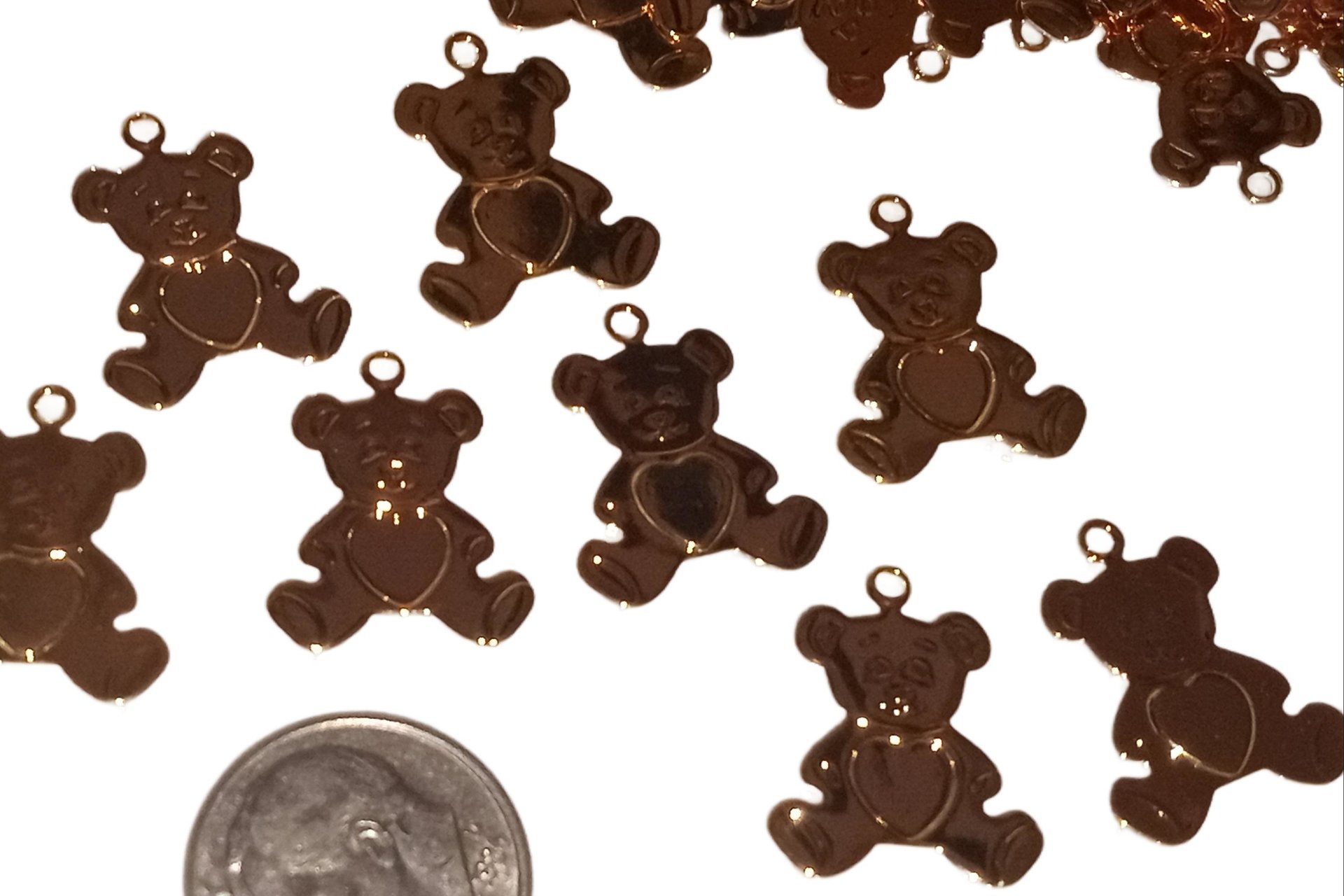 Adorable Teddy Bear Charm with Heart in Center -10 pcs