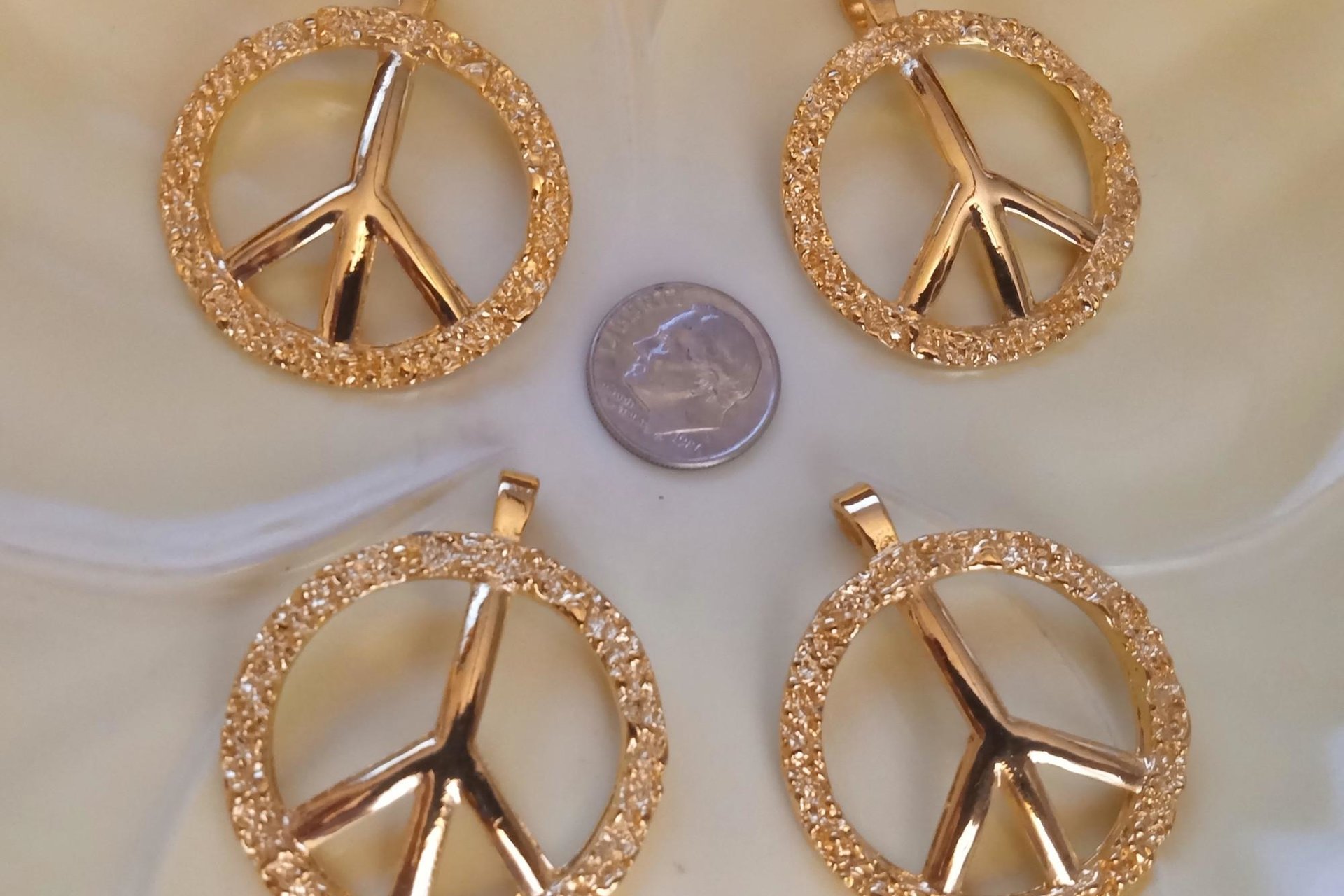 Gold Plated Fancy Peace Sign Pendant NOS