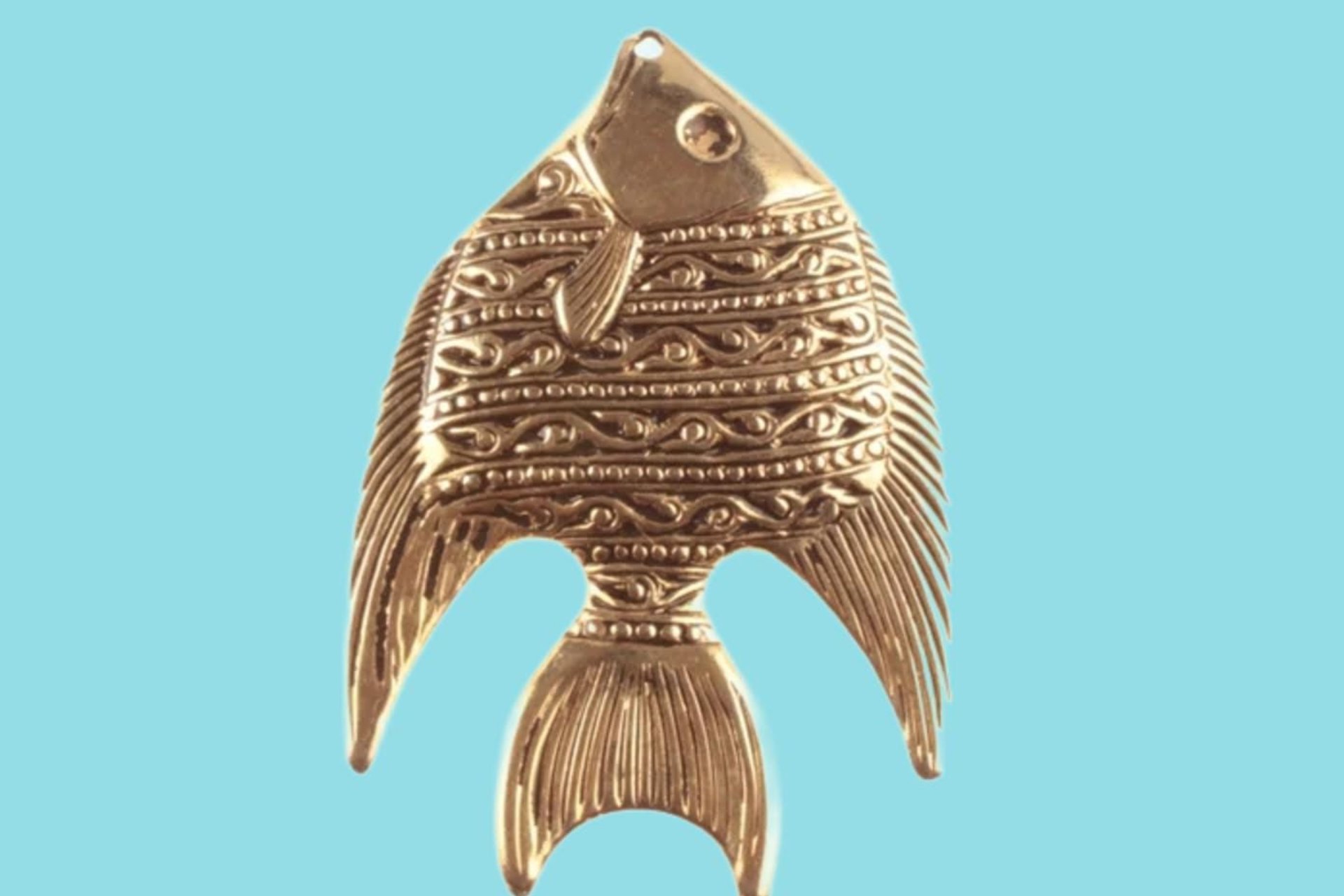 Large Detailed Gold Plated Fish Pendant NOS