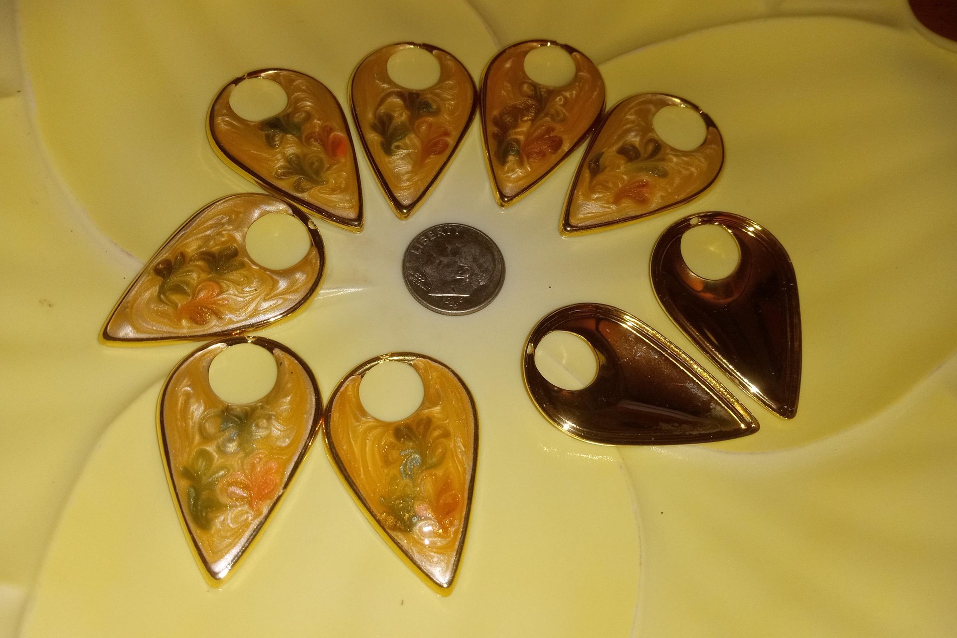 Gold Plated Steel Pendant With Elegant Epoxy Design-2 pcs