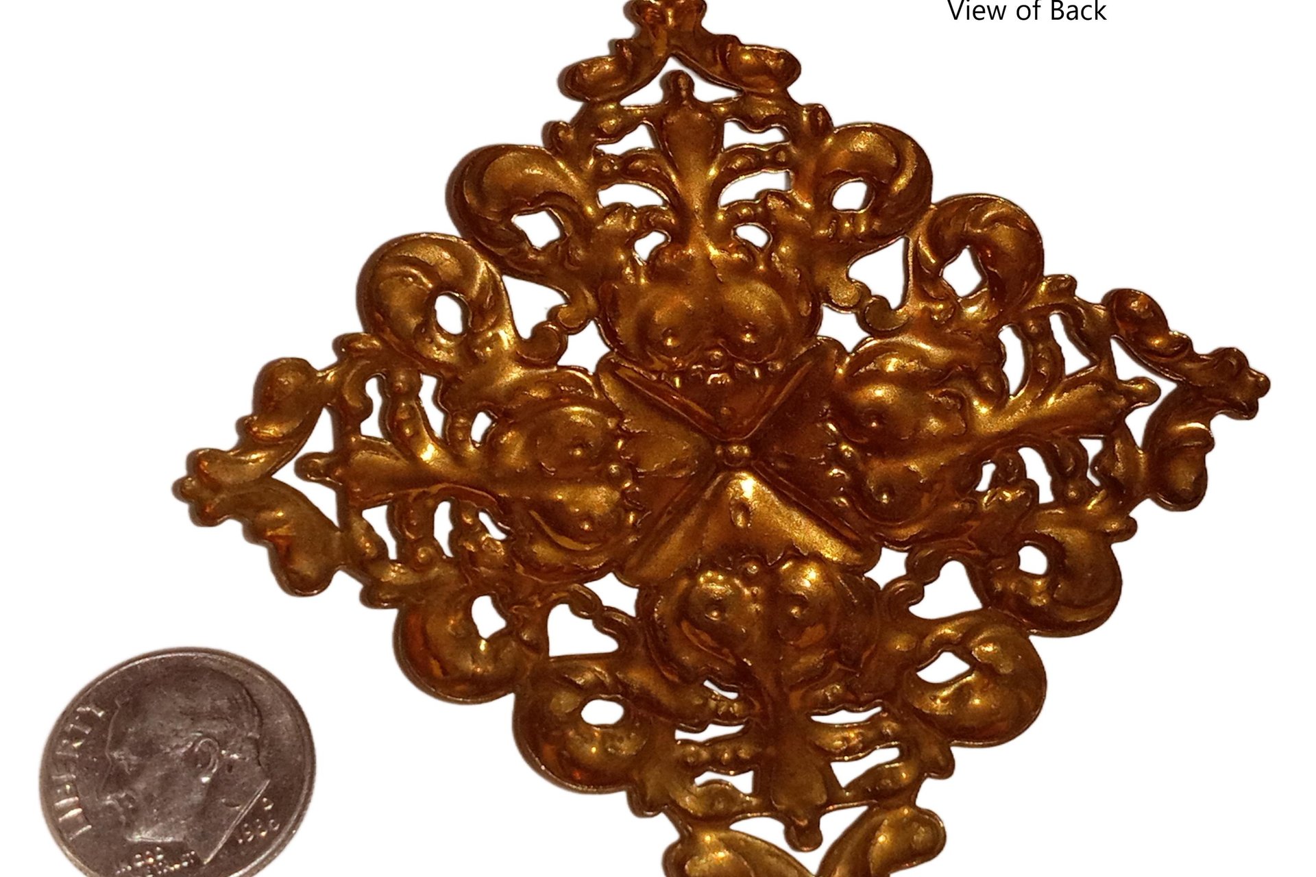 Vintage Raw Brass Ornate Stamping,  Baroque Victorian Floral 57mm x 57mm