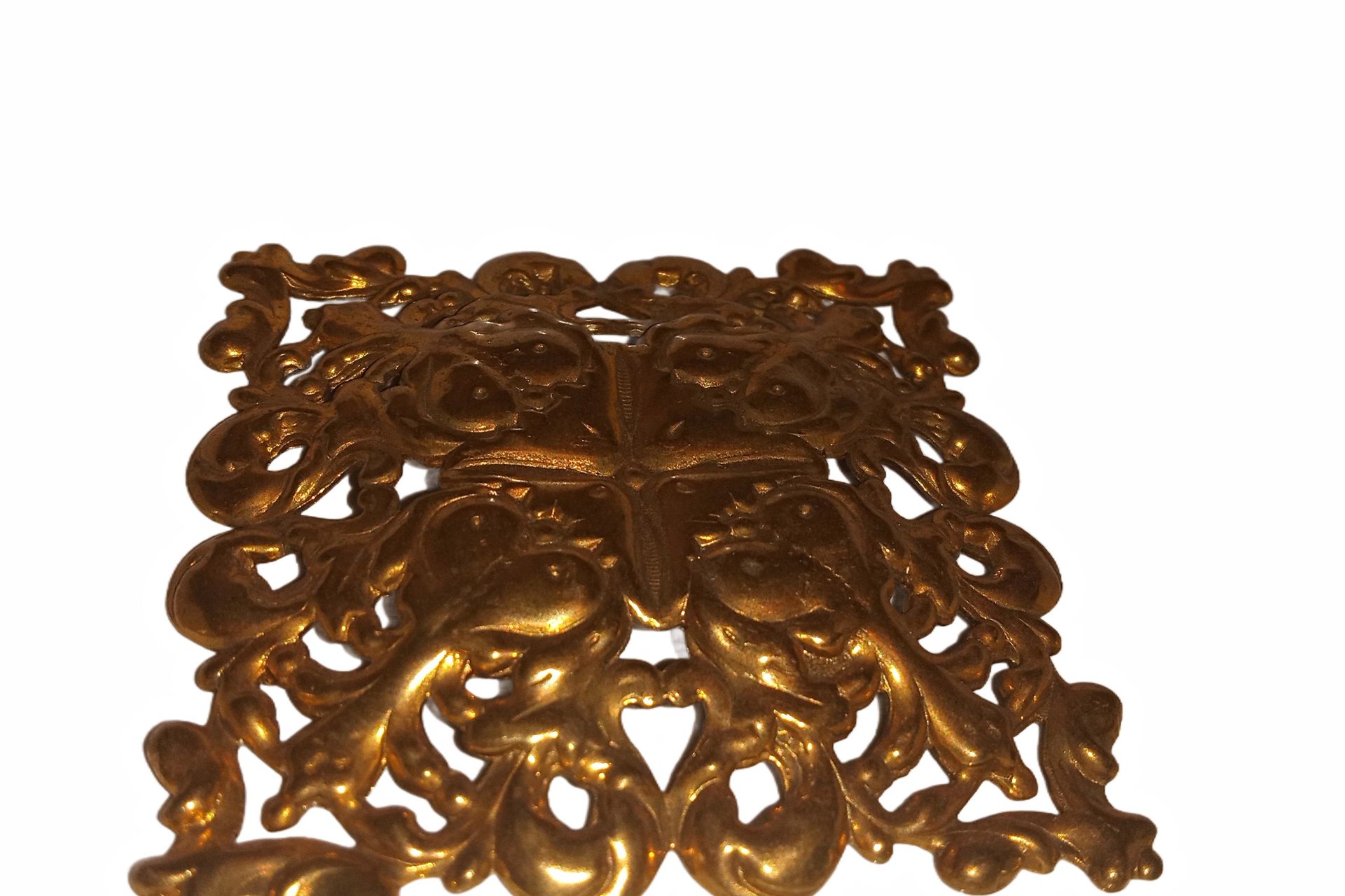 Vintage Raw Brass Ornate Stamping,  Baroque Victorian Floral 57mm x 57mm
