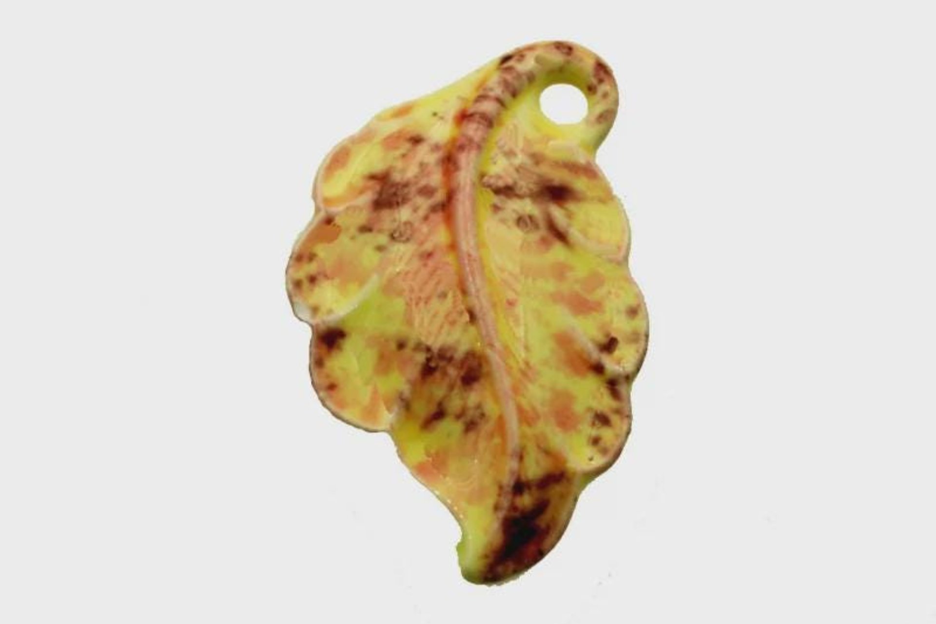 Vintage Handpainted Ceramic Leaf Pendant