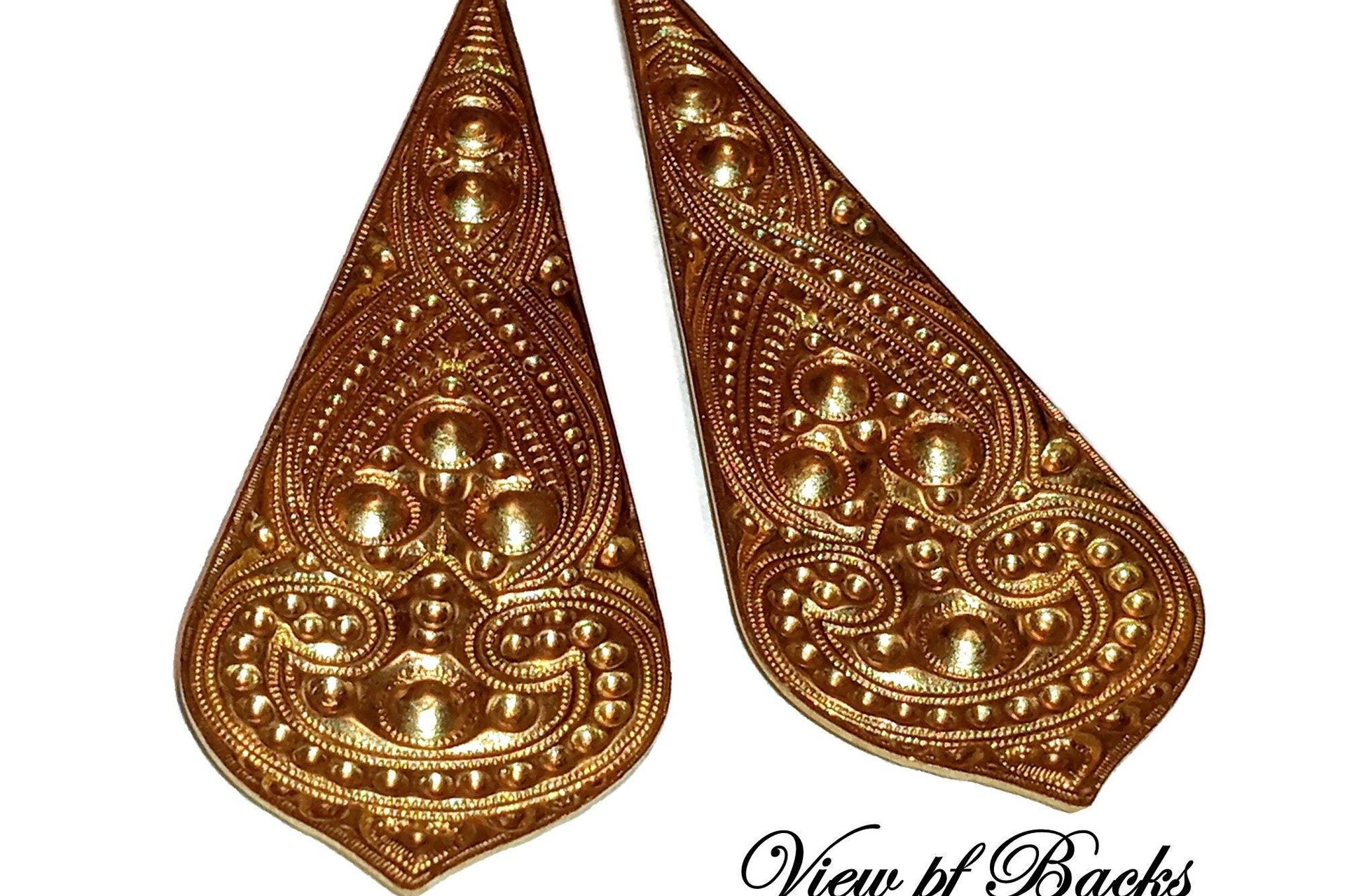 Ornate Brass Stampings Long 78mm Findings- Made in USA