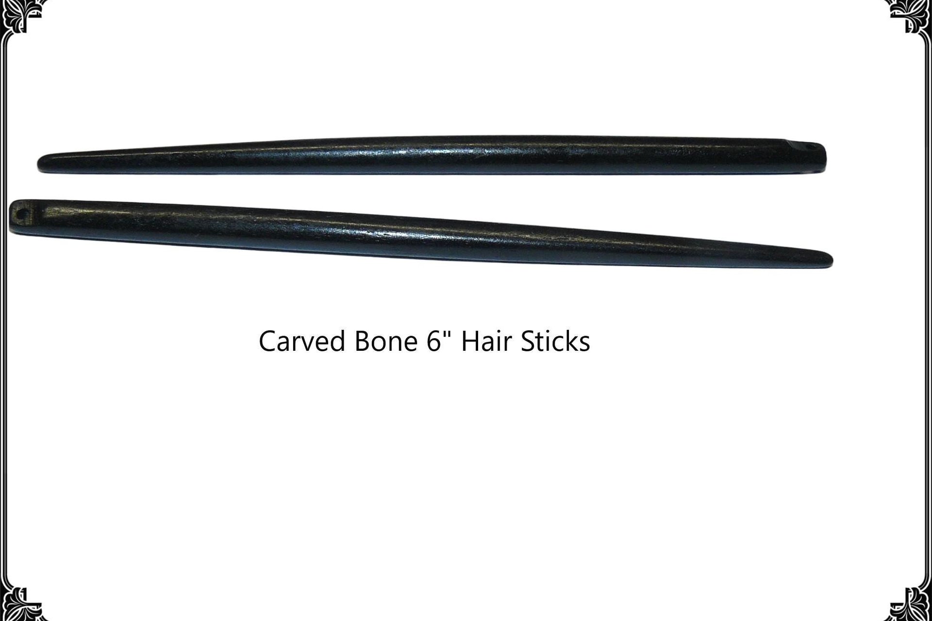 Hand Carved Black Bone 6" Hair Sticks -2 pieces per order