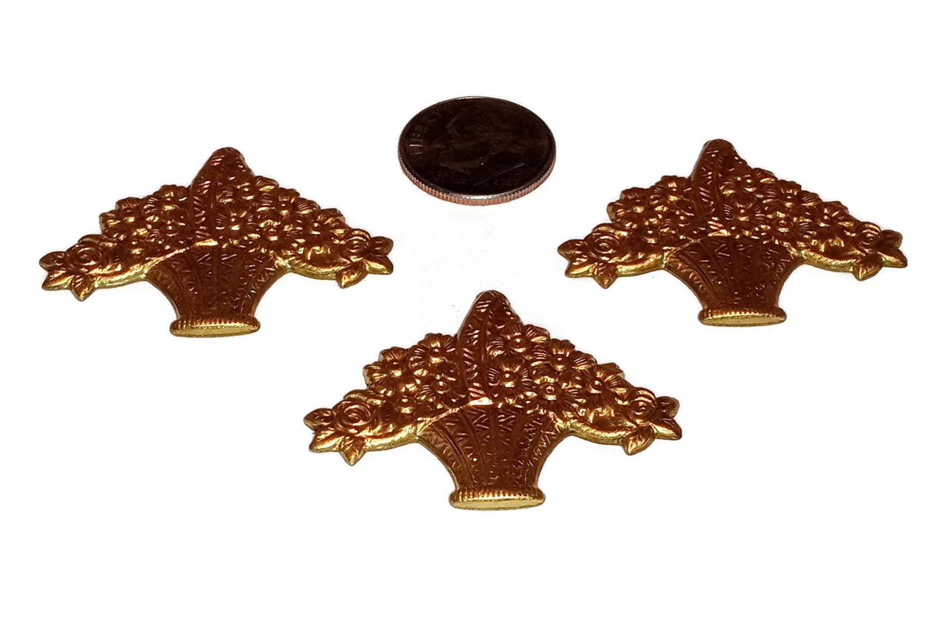 Solid Brass Flower and Basket Stamping -USA
