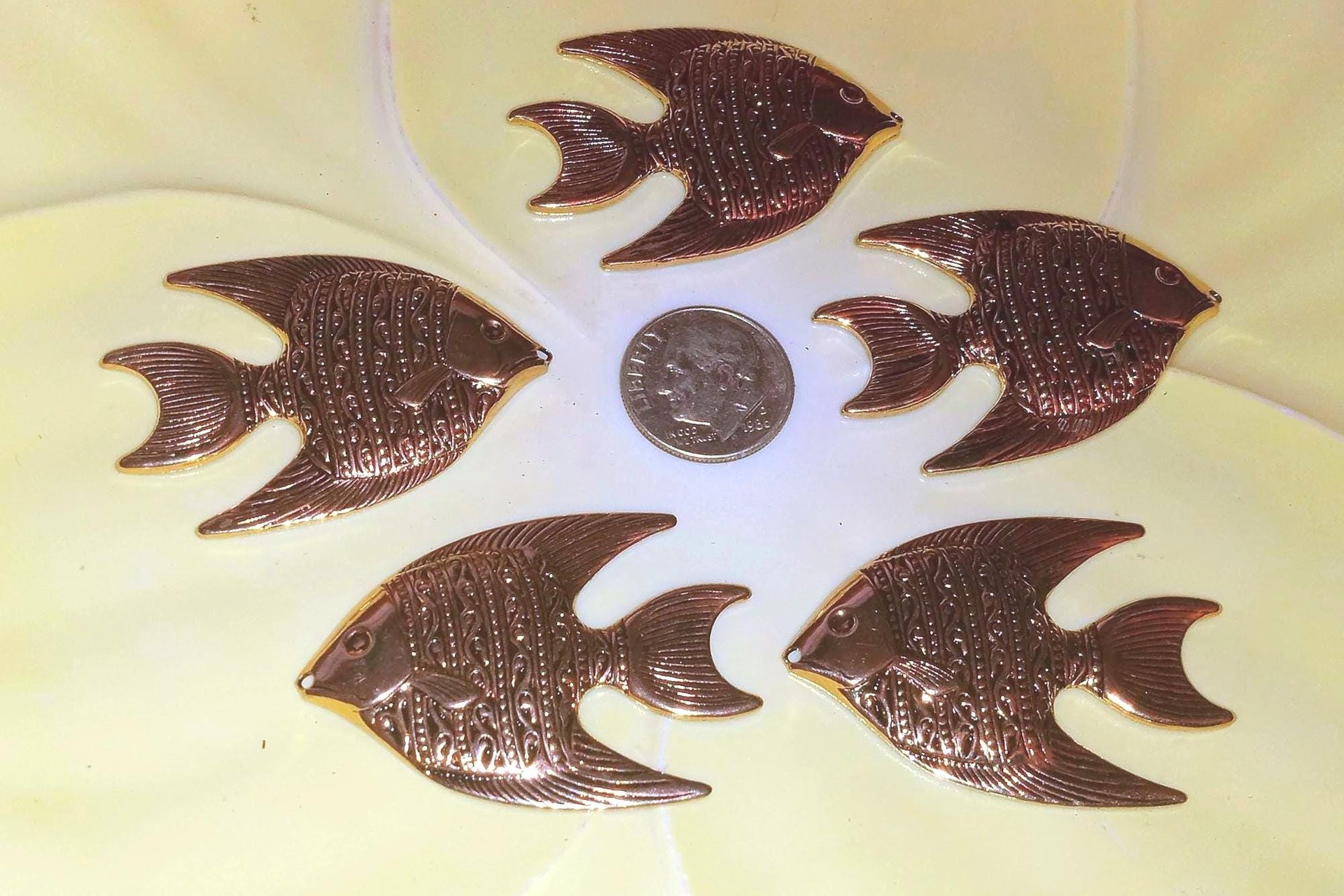 Large Detailed Gold Plated Fish Pendant NOS