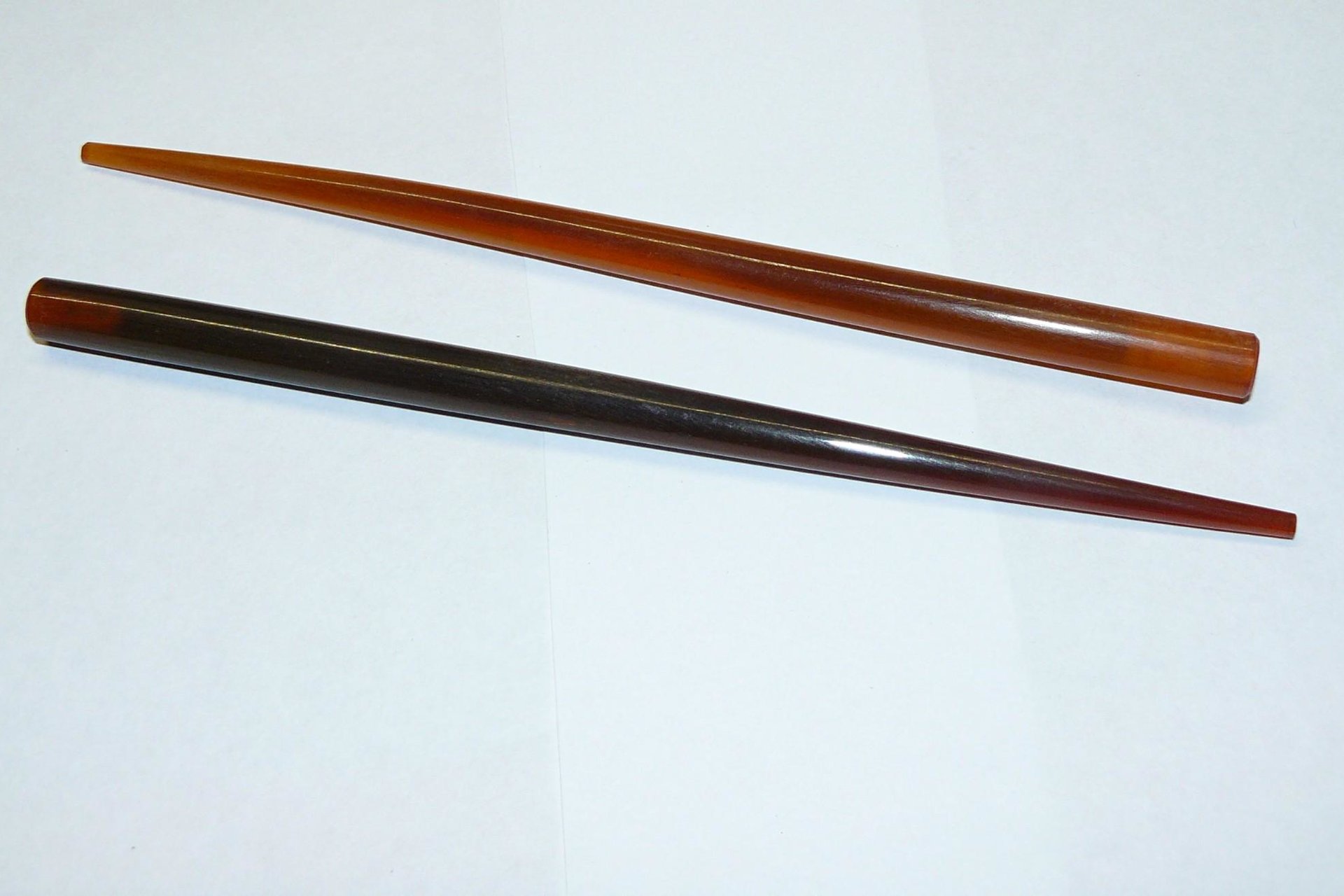 6" Hair sticks, brown horn end-drilled