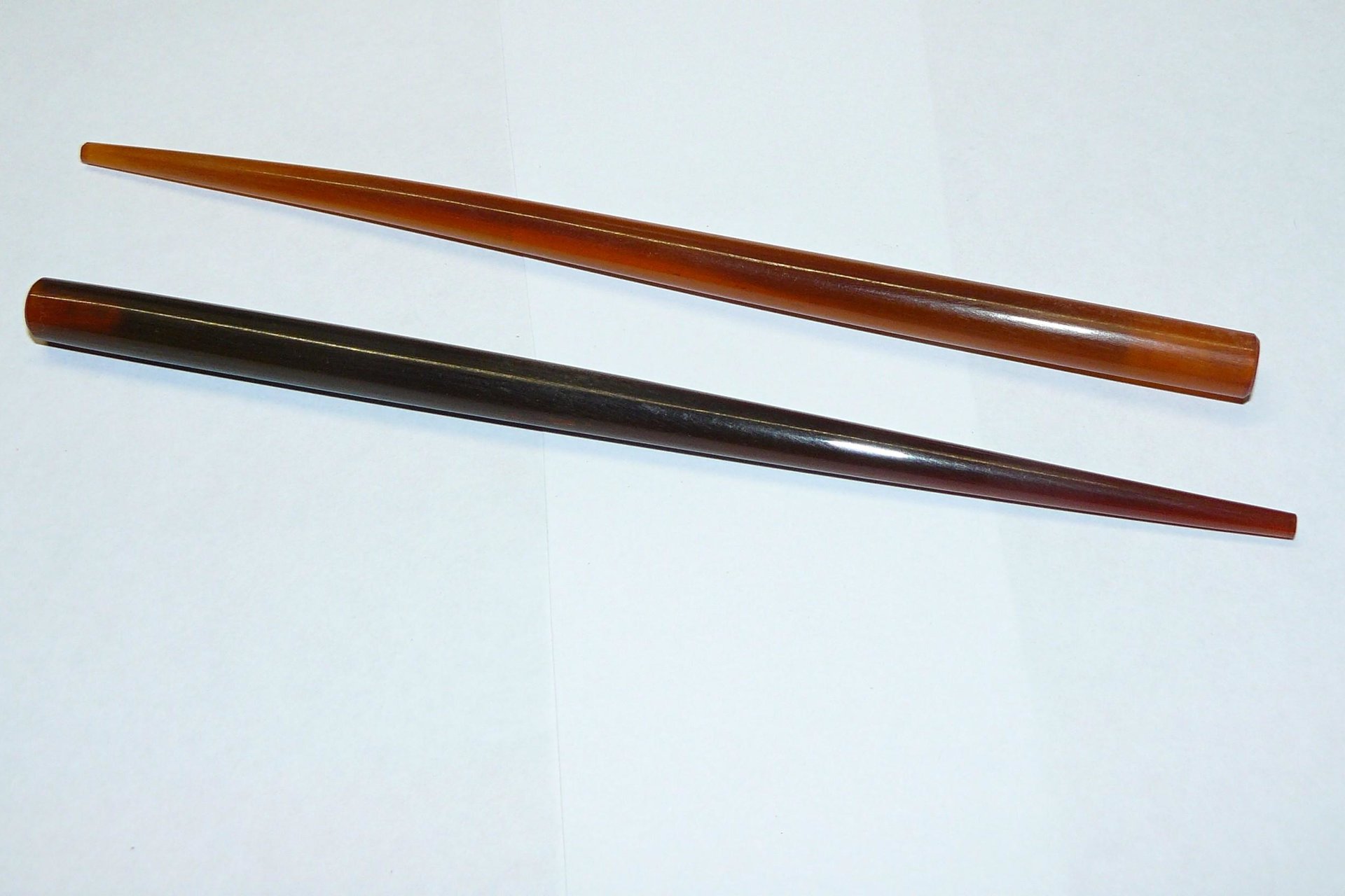 6" Hair sticks, brown horn end-drilled