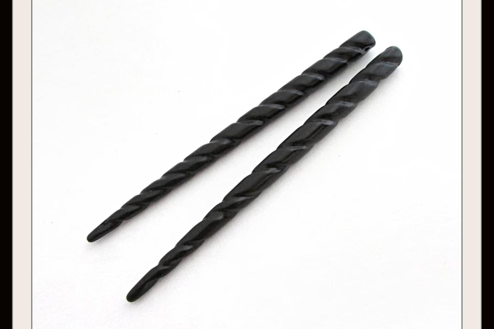 Pair 2-Hair Sticks Black Bone (dyed)  4-1/2 inches with twist, end-drilled