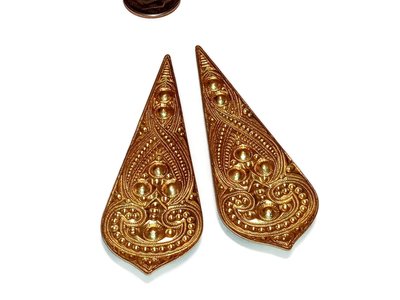 Ornate Brass Stampings Long 78mm Findings- Made in USA
