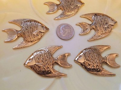 Large Detailed Gold Plated Fish Pendant NOS