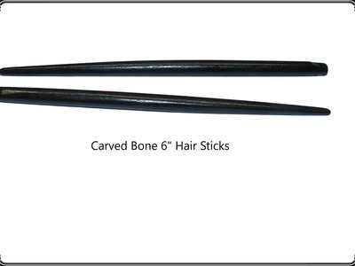 Hand Carved Black Bone 6" Hair Sticks -2 pieces per order