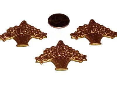 Solid Brass Flower and Basket Stamping -USA