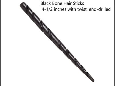 Pair 2-Hair Sticks Black Bone (dyed)  4-1/2 inches with twist, end-drilled