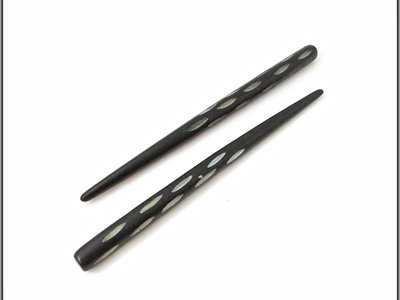 Pair of Bone Hair Sticks, 4-1/2 inches with Spotted Design, End-Drilled